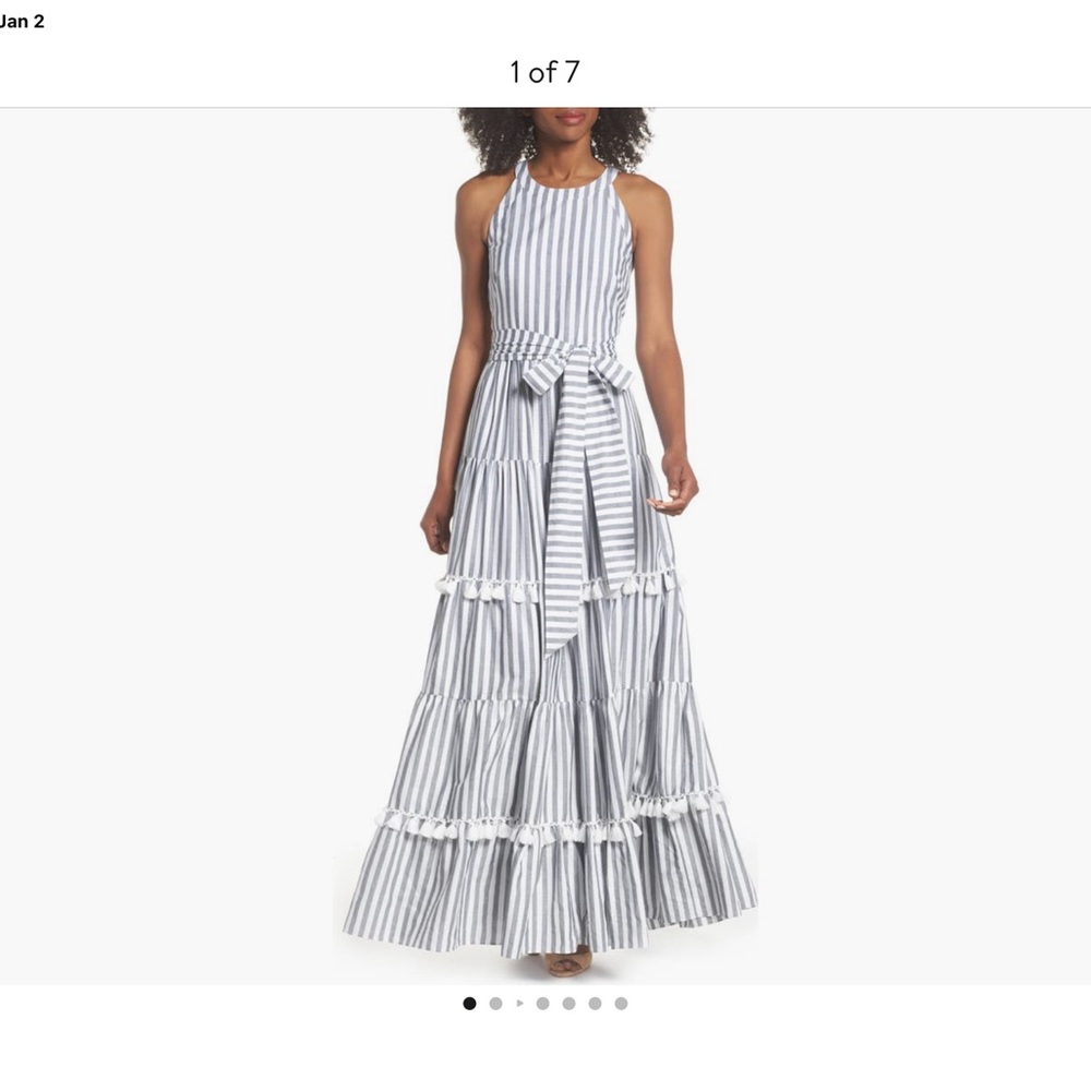Eliza J Striped Halter Maxi Dress - sz 14 ivory/grey
